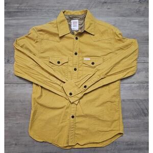 Topo Designs Shirt Mens M YELLOW Button Up Cotton Pockets Logo Work Made In USA